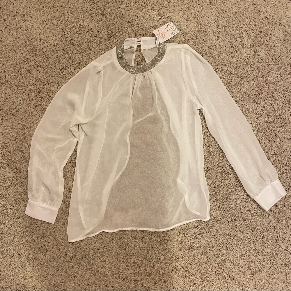 NWT sheer open back white top size M